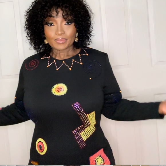 LIZ CLAIBORNE Vintage Long Sleeve Beaded Bodycon Dress-Medium - Picture 8 of 14